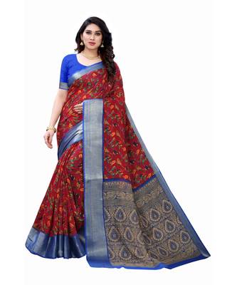 Red Art Silk Floral Printed Saree With Blouse 1