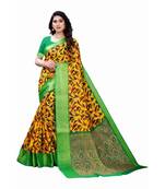 Yellow Art Silk Floral Printed Saree With Blouse