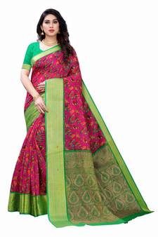 Pink Art Silk Floral Printed Saree With Blouse