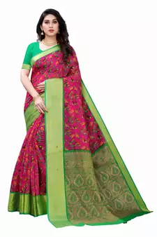 Pink Art Silk Floral Printed Saree With Blouse