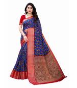 Blue Art Silk Floral Printed Saree With Blouse