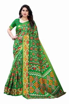 Green Art Silk Floral Printed Saree With Blouse