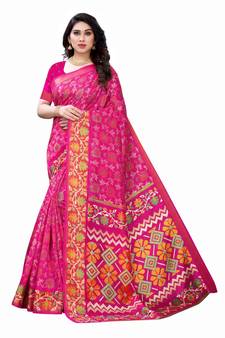 Pink Art Silk Floral Printed Saree With Blouse