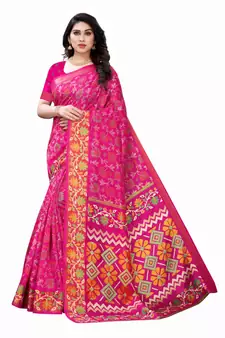 Pink Art Silk Floral Printed Saree With Blouse
