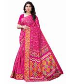 Pink Art Silk Floral Printed Saree With Blouse