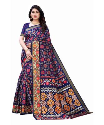Blue Art Silk Floral Printed Saree With Blouse 1