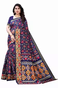 Blue Art Silk Floral Printed Saree With Blouse