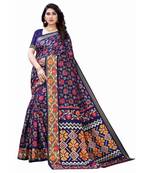 Blue Art Silk Floral Printed Saree With Blouse