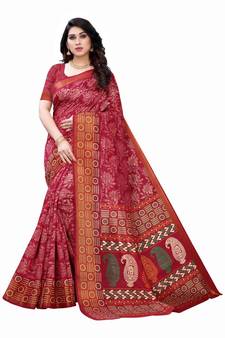 Pink Art Silk Floral Printed Saree With Blouse