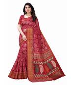 Pink Art Silk Floral Printed Saree With Blouse