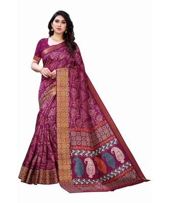 Purple Art Silk Floral Printed Saree With Blouse 1