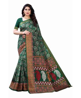 Green Art Silk Floral Printed Saree With Blouse 1