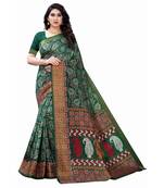 Green Art Silk Floral Printed Saree With Blouse