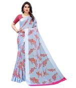 Grey Art Silk Floral Printed Saree With Blouse