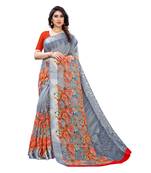 Grey Art Silk Floral Printed Saree With Blouse