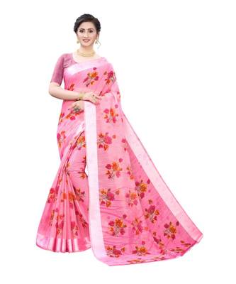 Pink Art Silk Floral Printed Saree With Blouse 1