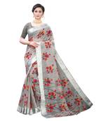 Grey Art Silk Floral Printed Saree With Blouse