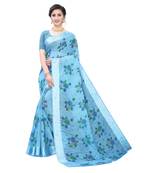 Blue Art Silk Floral Printed Saree With Blouse