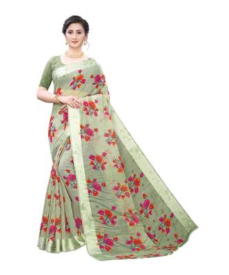 Green Art Silk Floral Printed Saree With Blouse 1