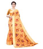 Orange Art Silk Floral Printed Saree With Blouse
