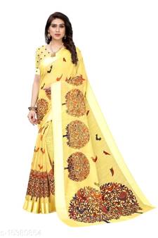 Yellow Art Silk Floral Printed Saree With Blouse