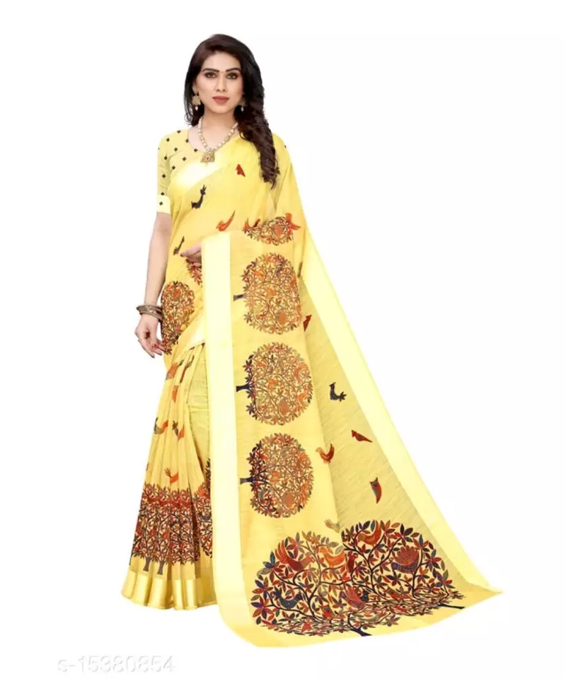 Yellow Art Silk Floral Printed Saree With Blouse