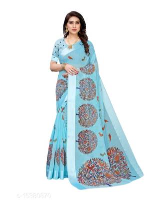 Blue Art Silk Floral Printed Saree With Blouse 1