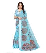 Blue Art Silk Floral Printed Saree With Blouse