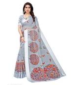 Grey Art Silk Floral Printed Saree With Blouse