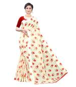 Cream Saree With Red Floral Print Art Silk Saree With Blouse