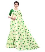 Cream Saree With Green Floral Print Art Silk Saree With Blouse