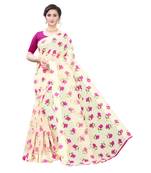 Cream Saree With Pink  Floral Print Art Silk Saree With Blouse