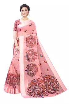 Pink Art Silk Floral Printed Saree With Blouse