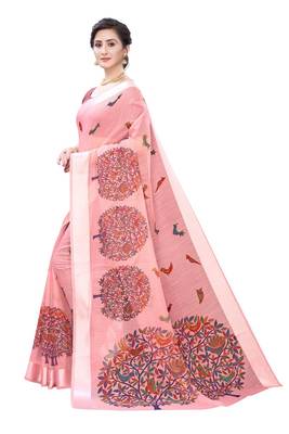 Pink Art Silk Floral Printed Saree With Blouse 2