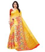 Yellow Art Silk Floral Printed Saree With Blouse