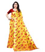 Yellow Saree With Red Floral Print Art Silk Saree With Blouse