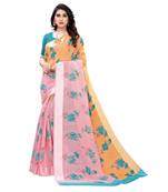 Orange & Pink Art Silk Floral Print Saree With Blouse
