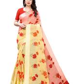 Pink & Yellow Art Silk Floral Print Saree With Blouse
