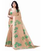Brown & Green Art Silk Floral Print Saree With Blouse