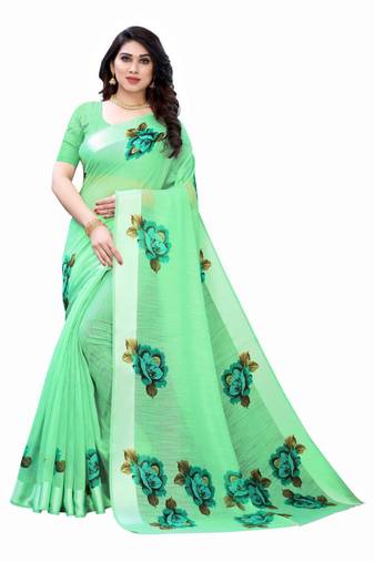 Green Art Silk Floral Printed Saree With Blouse
