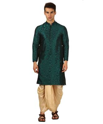 Royal Kurta Men's Silk Blend Dhoti Kurta Set (Green) 1