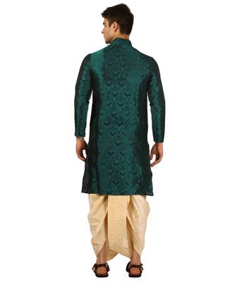 Royal Kurta Men's Silk Blend Dhoti Kurta Set (Green) 2