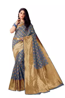 Grey woven art silk saree saree with blouse
