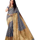 Grey woven art silk saree saree with blouse