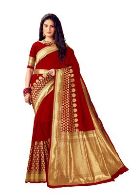 Red woven banarasi silk saree with blouse 1