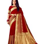 Red woven banarasi silk saree with blouse