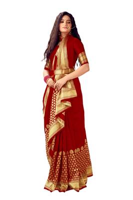 Red woven banarasi silk saree with blouse 2