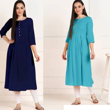 Solid Cotton Anarkali Kurti Combo 1