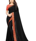 Black Vichitra Silk Jacquard Lace Saree With Jacquard Blouse Piece.
