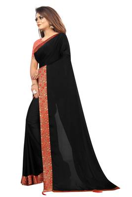 Black Vichitra Silk Jacquard Lace Saree With Jacquard Blouse Piece. 2